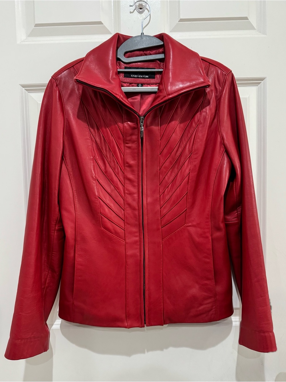 Jones New York 100% Leather Full Zip Jacket Size S in Deep Red